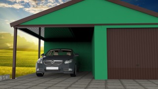 Előregyártott garázs egy tető és tető