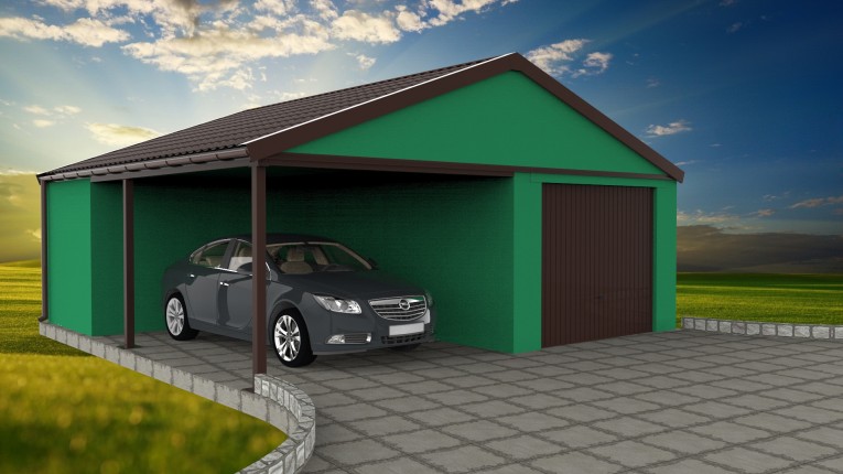 Előregyártott garázs egy tető és tető